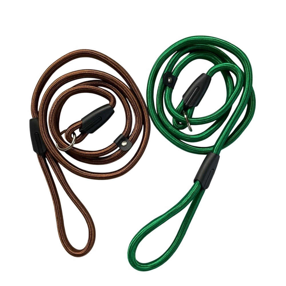 2 Pack Heavy Duty Nylon Rope Slip Lead Dog Leash Green Brown 52" Training NWOT